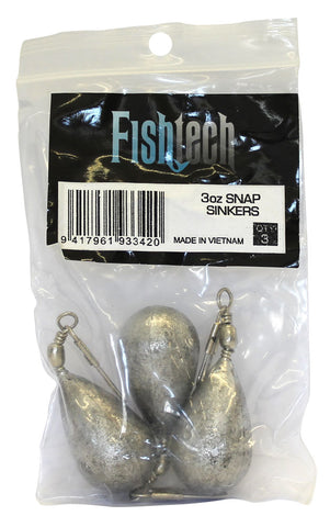 Fishtech Snap On Sinker 3oz (3 per pack)