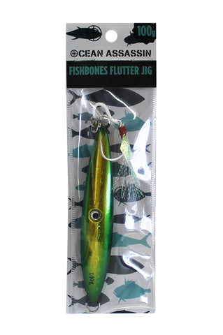 Ocean Assassin Fishbones Flutter Jig - Green 100g